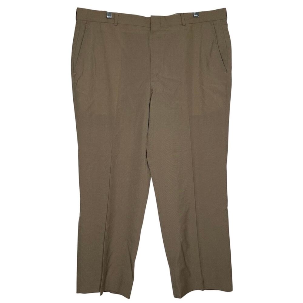 Vintage 40x26 Straight Flat Beige Mens Dress Pants Business Tan Slacks Trousers